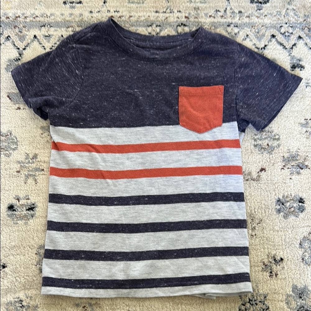 Kids Striped T-Shirt with Pocket - Navy, Gray, and Red